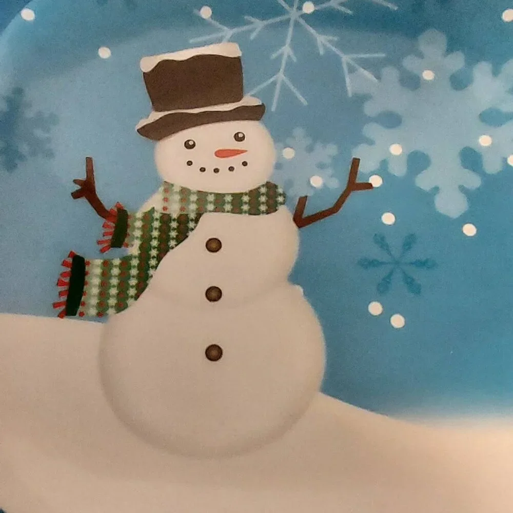 Snowman Christmas Blue Serving Tray for the Holidays Plastic 10 1/2